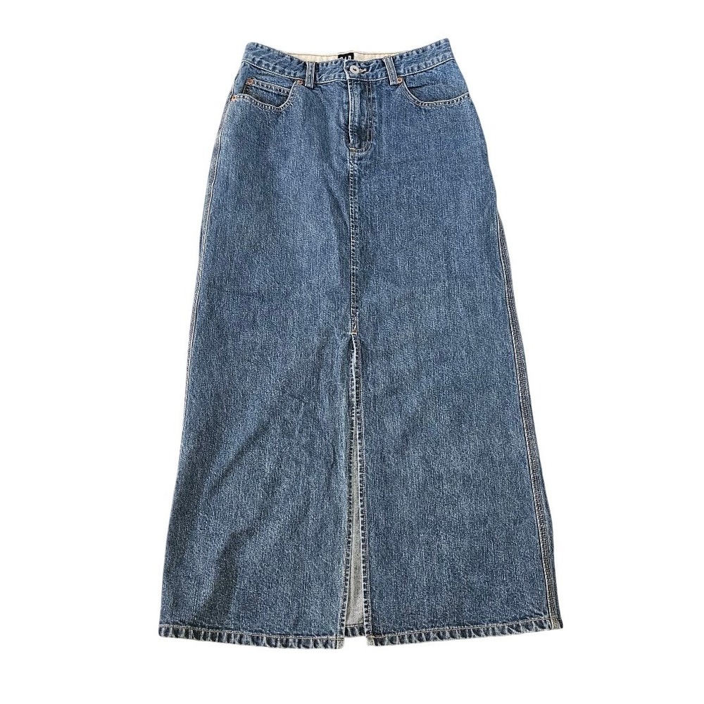 Gap Vintage Denim Maxi Skirt Medium Wash Front Slit High Waist Y2K Blue Size 1